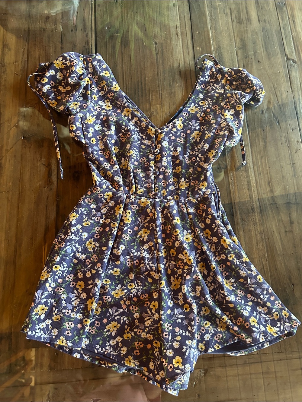 Blue Rain Navy Floral Romper with Yellow Accents